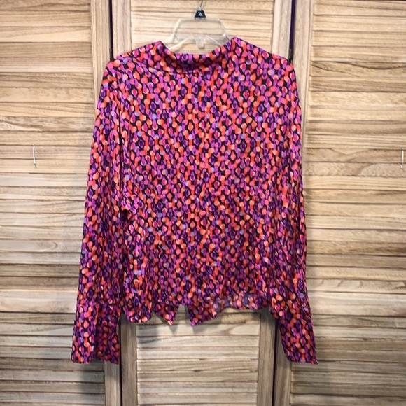 I.E Woman 100% Silk L/S Flare Cuffs Pink B Orange Purple 24W Button Down 24W - Picture 9 of 10